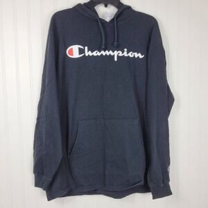 Men's Champion Cotton Hoodie Black with white Lettering, Size XL